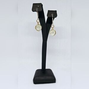 White Druzy Small Drop White Stone Wrapped in Gold Tone Earrings